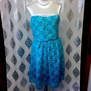 Floral Ombré Lace Cut Out Strapless Summer Dress